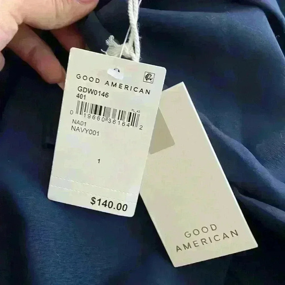 NWT Good American- Navy Blue Button Down Long Sleeve Collar Shirt Dress - Picture 3 of 9